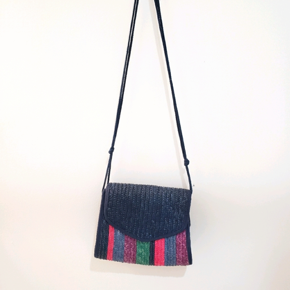 Vtg Colorful Striped Straw Shoulder Bag